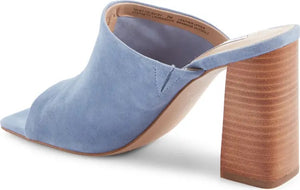 Square Toe Suede Stacked Wooden Heel Sandal