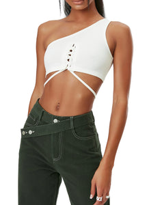 Aria One Shoulder Lace Up Crop Top