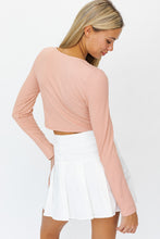 Load image into Gallery viewer, Long Sleeve Rib V Neck Tie Crop Top
