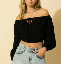 Load image into Gallery viewer, Off the Shoulder Key Hole Long Sleeve Crop Top
