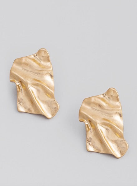 Gold Wave Rectangle Post Earrings