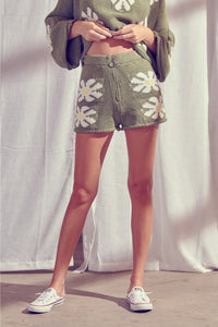 Daisy Knit Zipper Shorts