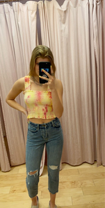 Tie Dye Smocked Thick Strap Racer Back Crop Top