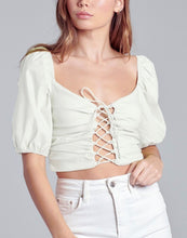 Load image into Gallery viewer, Lace Up Puff Short Sleeve Crop Top